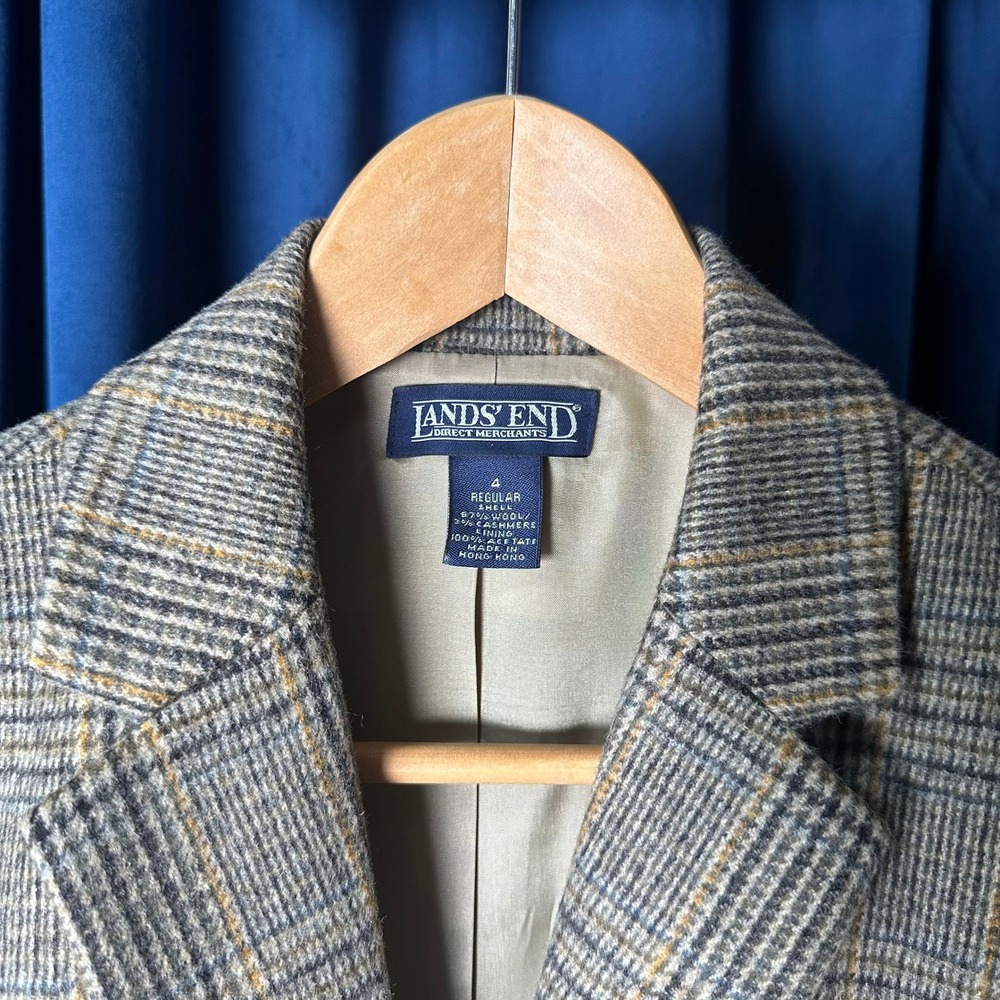 Vintage Lands' End Wool Cashmere Plaid Blazer Women's 4 Preppy Academia